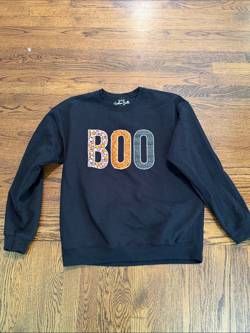 Black 'BOO' Crewneck Sweater - Casual Halloween Pullover